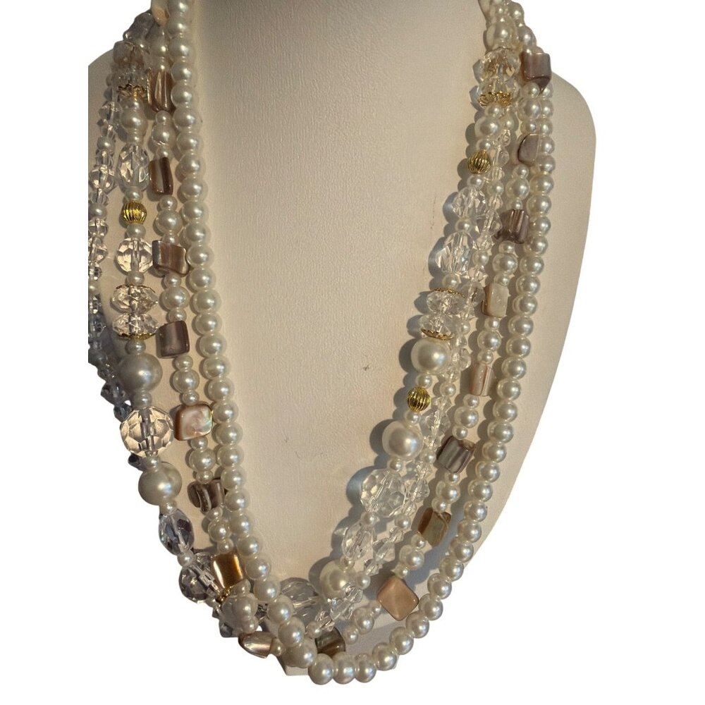 Premier Designs Daydream Necklace Multi Strand Gold Tone Faux Pearl Adj 19" NWOT
